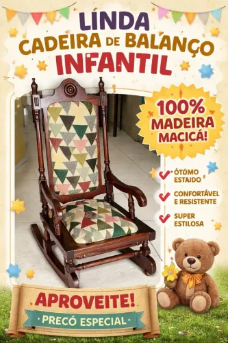 Cadeira de Balanço Infantil em Madeira Maciça - Linda e Conservada!