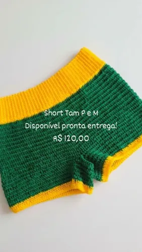 Short Crochê verde e amarelo.