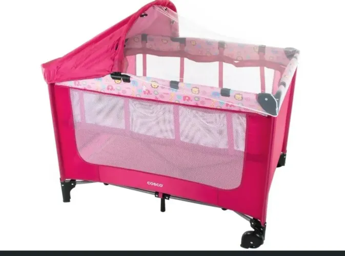 Berço portátil cosco kids happy rosa