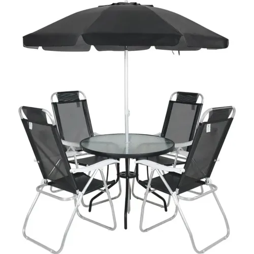 Bel - Conjunto Noronha 4 Cadeiras em Aluminio + Mesa + G-sol Preto Lacrado
