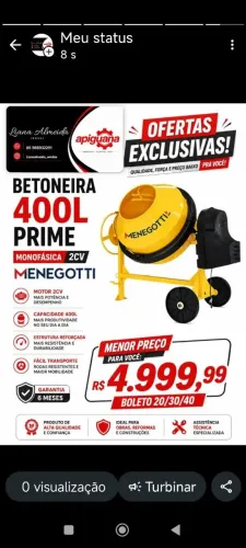 Betoneira 400 L Menegotti (Venda para Atacado e para pessoas jurídicas) Cartão ou Pix
