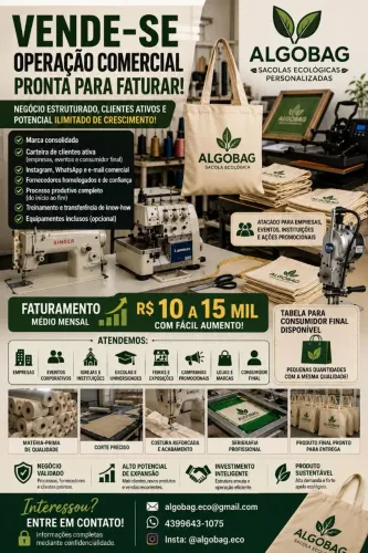 VENDE-SE FÁBRICA DE SACOLAS ECOLÓGICAS OPERAÇÃO COMERCIAL PRONTA