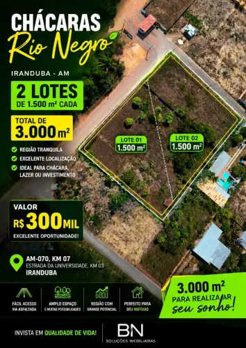 2 LOTES Chácara RIO NEGRO 3.000m² - VENDA