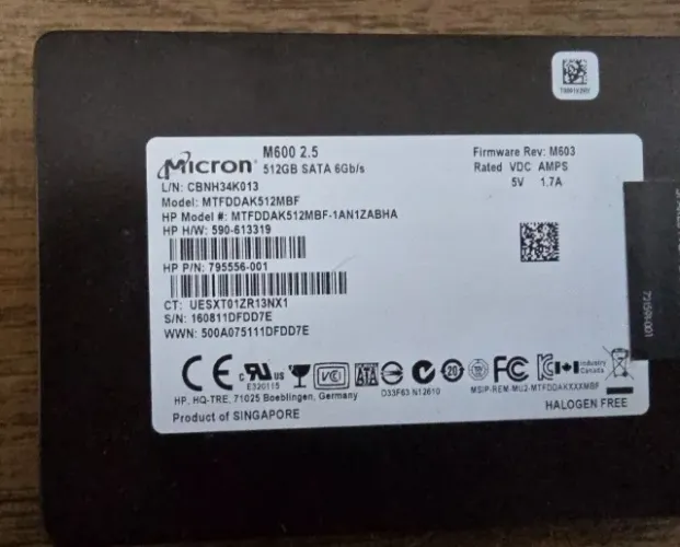 SSD Micron 512GB SATA 2.5" M600 para PC e Notebook