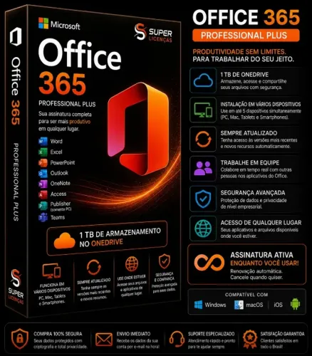 Instalação Licença e Configuração Microsoft Office 365 Original 12 Meses + Suporte Brasil