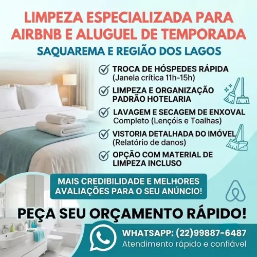 LIMPEZA ESPECIALIZADA PARA AIRBNB E TEMPORADA -SAQUAREMA