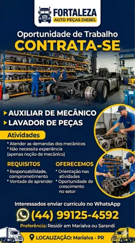 Vaga para Mecânico Auxiliar Linha diesel