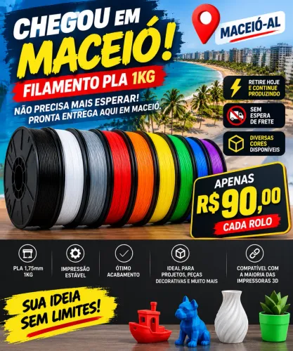 Filamento PLA 1kg em Maceió - Pronta Entrega - Diversas Cores R$ 90