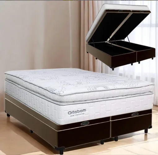 Cama Box Baú Queen Confort Visco D33 Molas Ensacadas Marrom