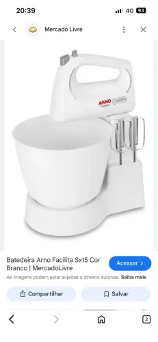 Esta é uma batedeira Arno Facilita branca com design portátil e 3 velocidades 220v