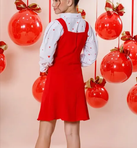 Conjunto infantil com uma Salopete e uma blusa de Manga Longa (Vermelho) 