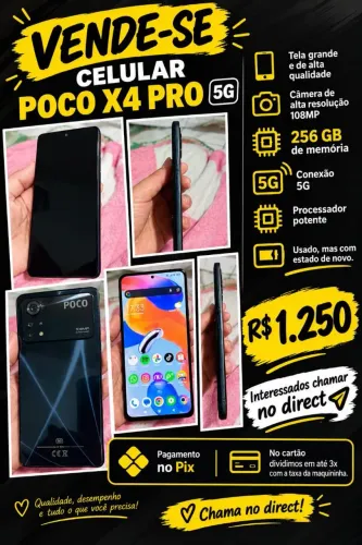 Vendo Celular Poco X4 Pro de 5G com 256 gigas de memória em perfeito estado $1.250,00