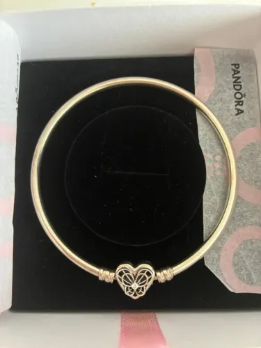 Bracelete Pandora Original - Prata Rígido - Heart & Butterfly