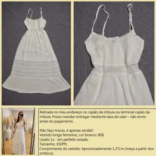 Vestido longo branco PP, perfeito estado
