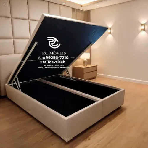 Cama Box Baú Queen 1,58x1,98 Bipartido Pistão a Gás Suede Chocolate