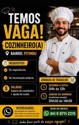 Vaga emprego Cozinheiro