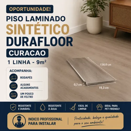 Piso Laminado Sintético Durafloor Curacao 1 linha - 8m2 e rodapes