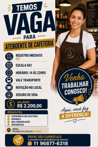 Vaga Atendente de cafeteria