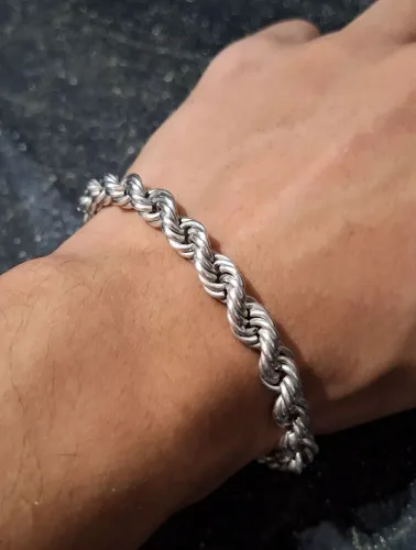 Pulseira grossa em prata 925 estilo cordão baiano