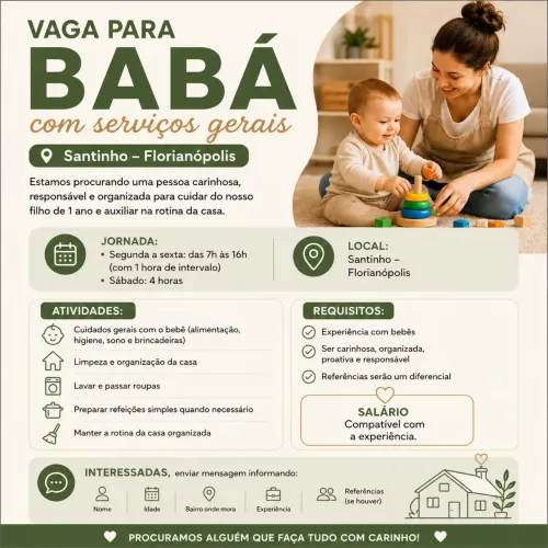 Vaga para Babá | Santinho - Florianópolis
