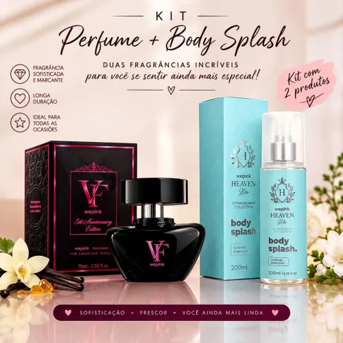 Perfume VF 5th BAUNILHUDO + Body Splash Heaven blue! Kit Wepink ORIGINAL!