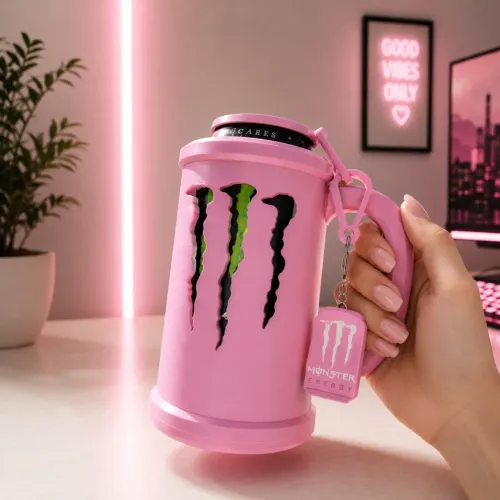 Caneca Suporte de Latas Monster + Tampa e Chaveiro Abridor