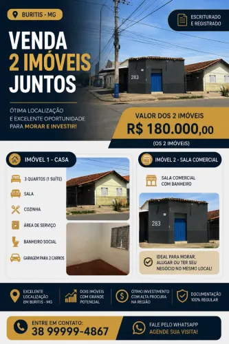Vendo 2 imóveis juntos - Centro de Buritis MG