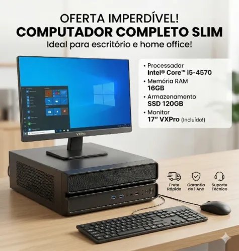 Computador Completo Intel Core i5 - 16Gb Ram, SSD 120, Monitor 17" - Novo - Loja Coimbra