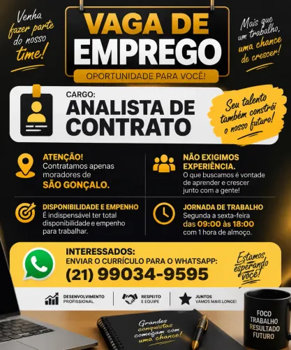 Oportunidade, início imediato