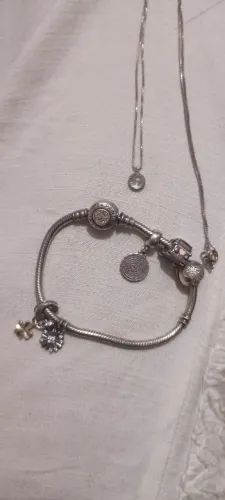 Kit Prata 925 Pulseira Pandora + Colar Zircônia (Usado)