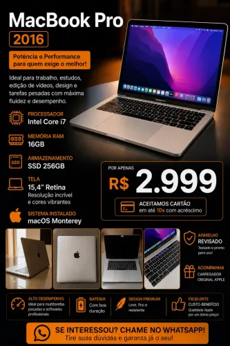 MacBook Pro core i7 16 gb ram SSD 256 gb