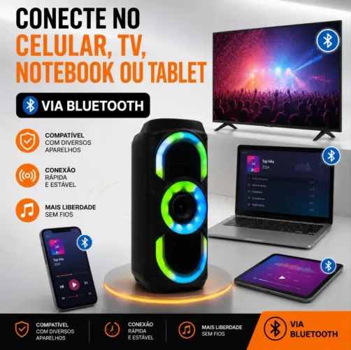 Caixa de som potente 50w rgb tws usb fm portátil 