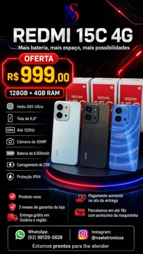 Celular Xiaomi Redmi 15c 128GB 4gb Preto Azul Verde Lacrado Entregamos