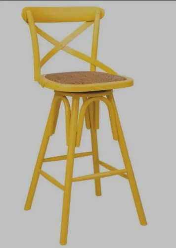 Banqueta katrina Paris amarela com assento giratório em rattan