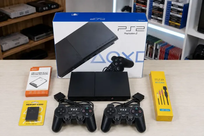 PLAYSTATION 2 SLIM COM DOIS CONTROLES