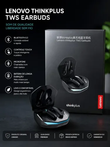 Fone de Ouvido Bluetooth Lenovo ThinkPlus TWS Original - Som Premium e Baixa Latência