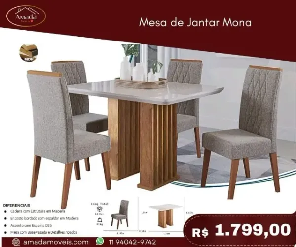 Mesa de Jantar Mona, a pronta entrega 