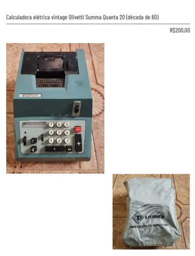 Calculadora elétrica vintage Olivetti Summa Quanta 20 (década de 60)