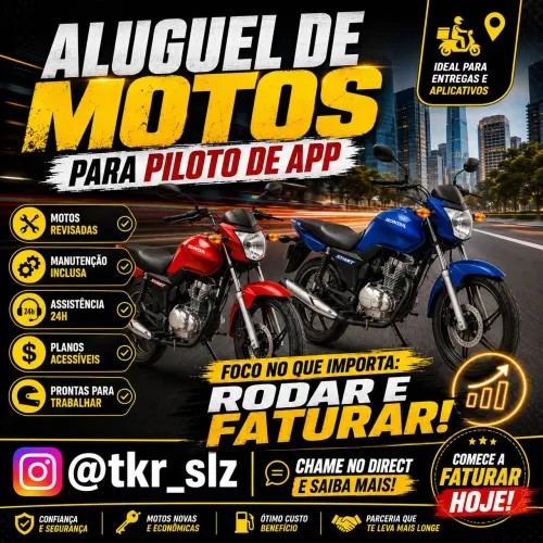 Aluguel de motos para motociclista de APP.