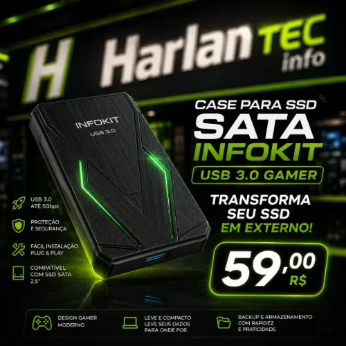Case Para HD / SSD Sata 2.5 Infokit USB 3.0 Ultra Rápido