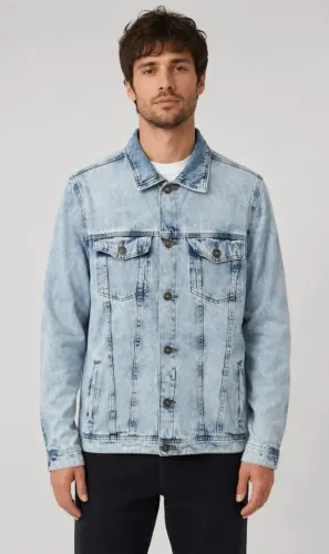 Jaqueta Jeans Masculina Azul-Clara com lavagem estonada - tamanho M