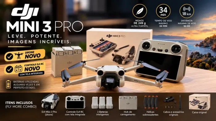 DJI Mini 3 Pro Fly More Combo + DJI RC (Tela) NOVOS | 3 Baterias