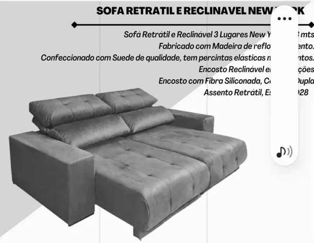 SOFA RETRATIL RECLINÁVEL NEW YORK 2,00 mts 