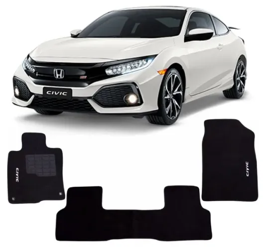 Tapete Carpete Honda Civic 2017 / - Preto 3 Peças - Ecotap