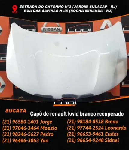Capô de Renault Kwid branco recuperado