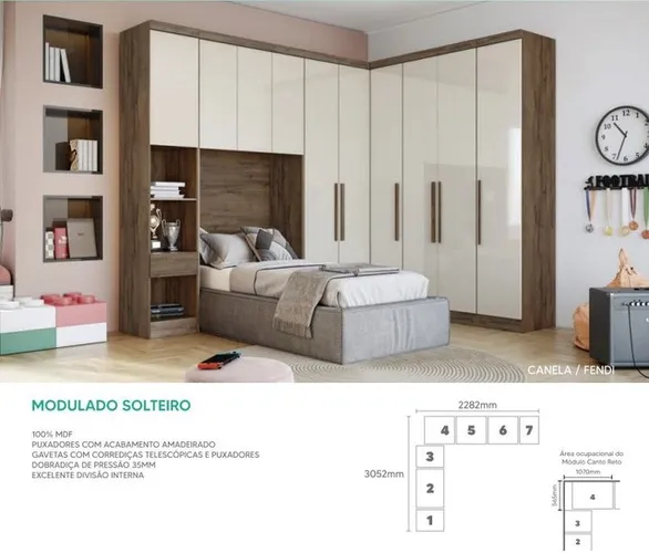 Roupeiro modulado solteiro 100% MDF 