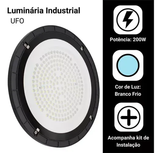 Luminária Ufo 200W Black Branco Frio