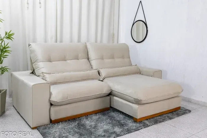 Sofá Retrátil Reclinável Sparta 2.50m Veludo Bege Até 12x - Frete Grátis 