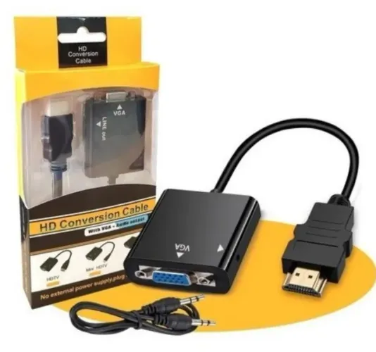 Cabo Adaptador Conversor Hdmi Vga P2 Auxiliar Áudio