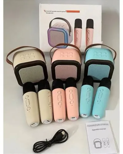 Caixinha som karaoke portátil com 2 microfone